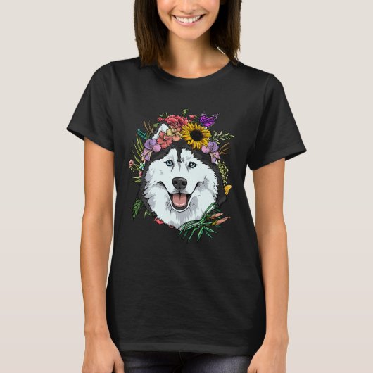 Floral Siberian Husky Dog Spring Natuur Siberian H T-shirt (Voorkant)