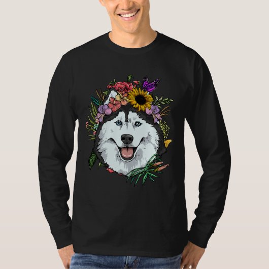 Floral Siberian Husky Dog Spring Natuur Siberian H T-shirt (Voorkant)