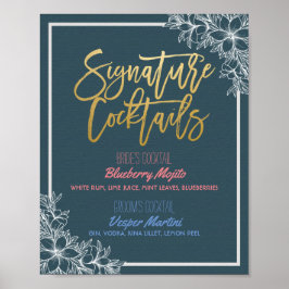 Floral Signature Cocktail Drink Menu Wedding Decor Poster