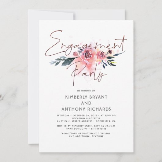 Floral Signature Script Elegant Engagement Party Kaart (Voorkant)