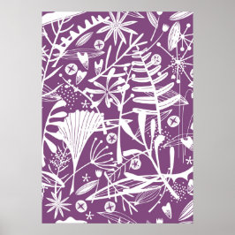 Floral Silhouette Botanisch Paars en wit Poster