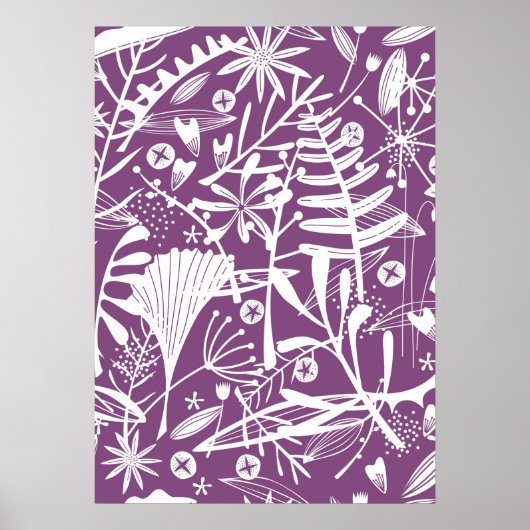 Floral Silhouette Botanisch Paars en wit Poster (Voorkant)