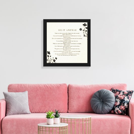 Floral Silhouette "Doe het hoe dan ook" Canvas Afdruk (Insitu (Woonkamer))