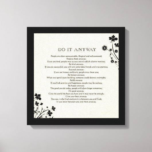 Floral Silhouette "Doe het hoe dan ook" Canvas Afdruk (Voorkant)