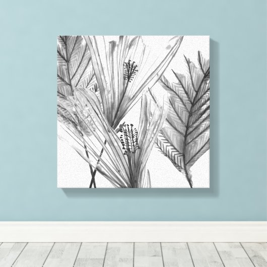 Floral Silhouette - Grijs Canvas Afdruk (Insitu (Houten vloer))