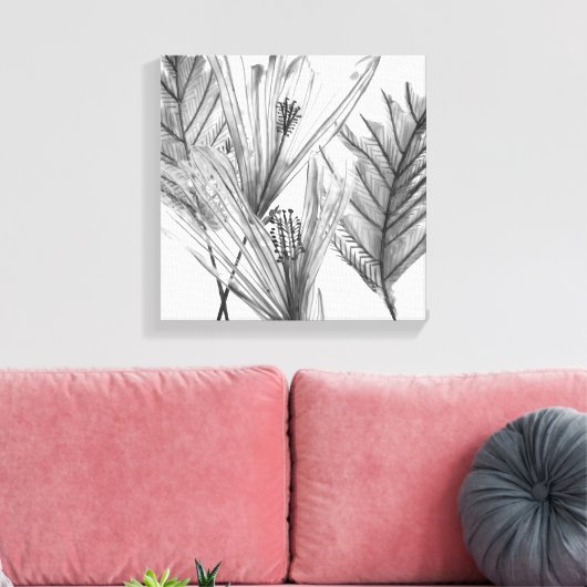 Floral Silhouette - Grijs Canvas Afdruk (Insitu (Woonkamer))