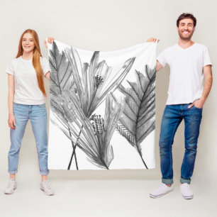 Floral Silhouette - Grijs Fleece Deken