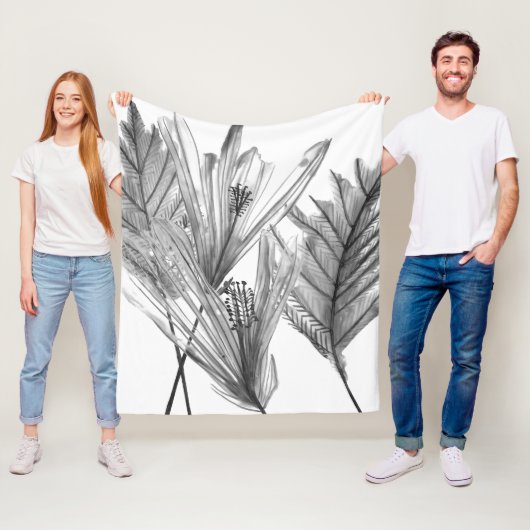 Floral Silhouette - Grijs Fleece Deken (In situ)