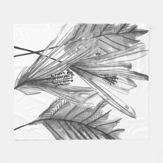 Floral Silhouette - Grijs Fleece Deken (Voorkant (Horizontaal))