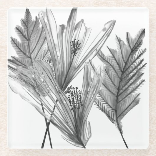 Floral Silhouette - Grijs Glazen Onderzetter (Voorkant)