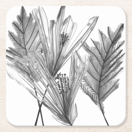 Floral Silhouette - Grijs Kartonnen Onderzetters (Voorkant)