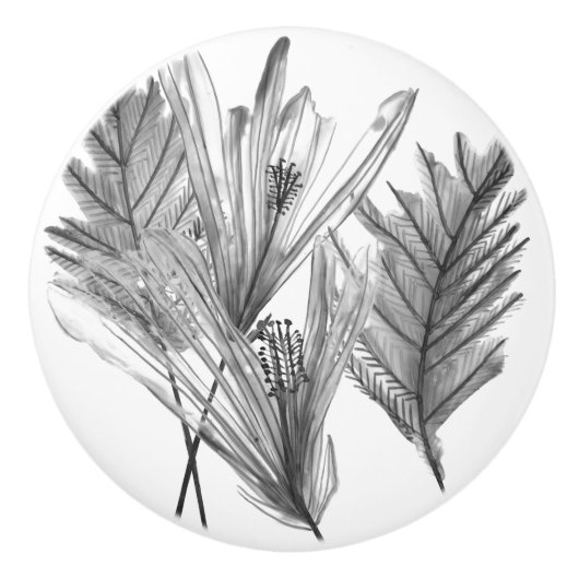 Floral Silhouette - Grijs Keramische Knop (Voorkant)