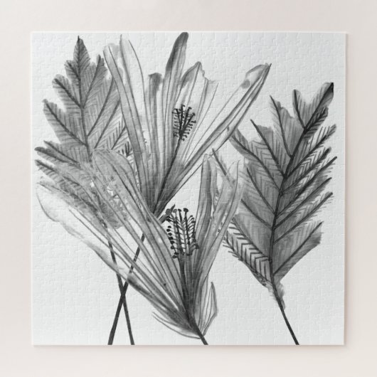 Floral Silhouette - Grijs Legpuzzel (Horizontaal)