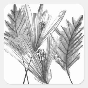 Floral Silhouette - Grijs Vierkante Sticker