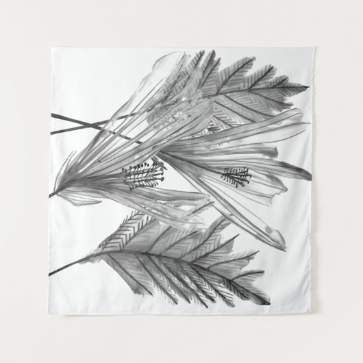 Floral Silhouette - Grijs Wandkleed (Voorkant (horizontaal))