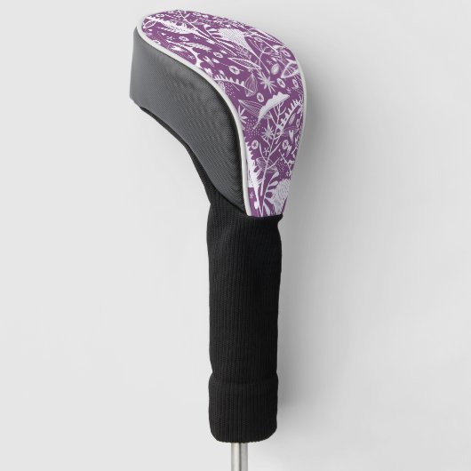 Floral Silhouette Paars Botanisch Golfheadcover (Schuin)