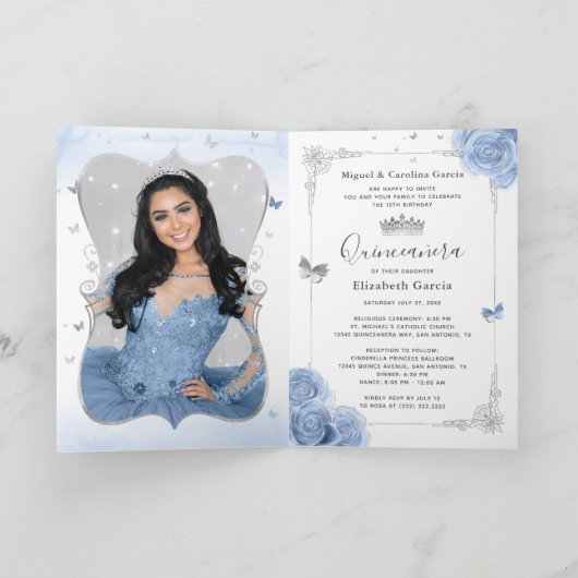 Floral Silver Baby Blue Quinceañera Foto gevolgd (Binnen)