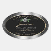 Floral Silver Black Product Labels Sparkle Glitter (Voorkant)