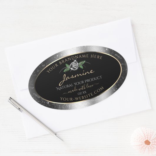 Floral Silver Black Product Labels Sparkle Glitter (Envelop)