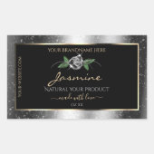 Floral Silver Black Product Labels Sparkle Glitter (Voorkant)