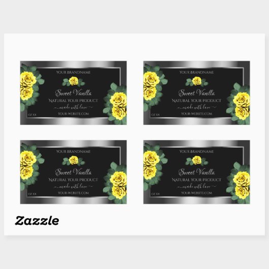Floral Silver Black Product Labels Yellow Roses (Vel)
