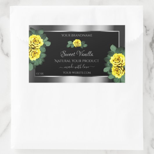 Floral Silver Black Product Labels Yellow Roses (Tas)