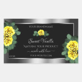 Floral Silver Black Product Labels Yellow Roses (Voorkant)
