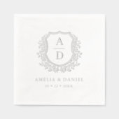 Floral Silver Crest Wedding Monogram Folie Servetten (Voorkant)