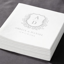 Floral Silver Crest Wedding Monogram Folie Servetten