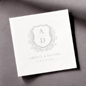 Floral Silver Crest Wedding Monogram Folie Servetten