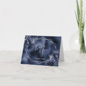 Floral Silver Geometric Navy Blue Folie bruiloft Bedankkaart (Voorkant)