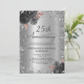 Floral Silver Glitter 25e bruiloft Jubileum Kaart (Staand voorkant)