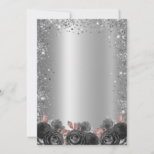 Floral Silver Glitter 25e bruiloft Jubileum Kaart (Achterkant)
