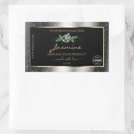 Floral Silver Glitter Black Product Labels Logo (Tas)