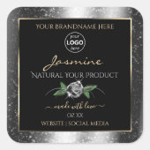 Floral Silver Glitter Black Product Labels Logo (Voorkant)