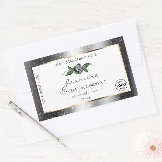 Floral Silver Glitter White Product Labels Logo (Envelop)