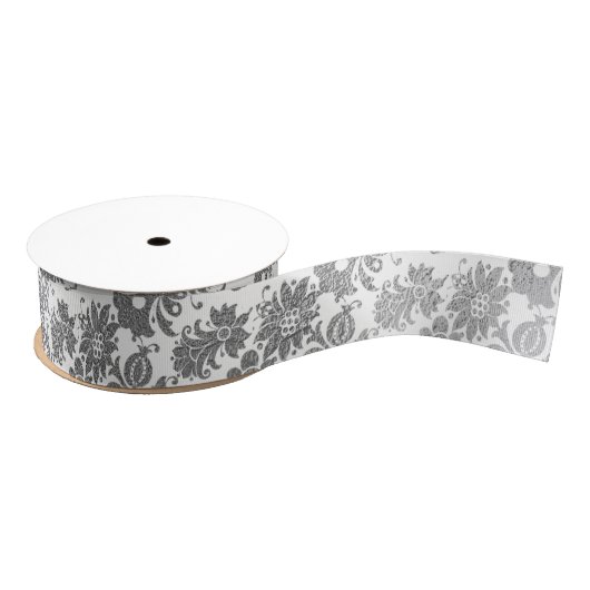 Floral Silver Grey White Metallic Favor Gift Grosgrain Lint (Spoel)