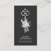  Floral Silver Key Real Estate Agent Foto Visitekaartje (Voorkant)
