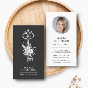  Floral Silver Key Real Estate Agent Foto Visitekaartje