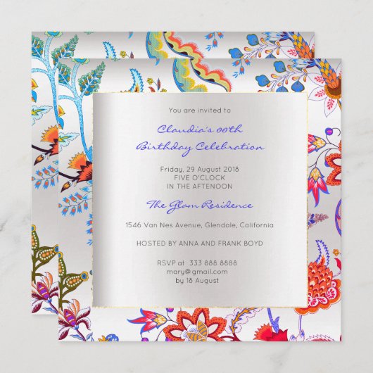 Floral Silver Oriental Spring Chinoiserie Kaart (Voorkant / Achterkant)