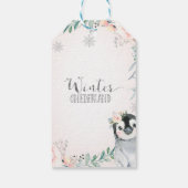 Floral Silver Penguin Winter Onederland Birthday Cadeaulabel (Achterkant)