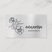 *~* Floral Silver QR LOGO FOTO Elegant Flower Visitekaartje (Voorkant)