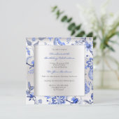 Floral Silver Sapphire Spring Chinoiserie Event Kaart (Staand voorkant)