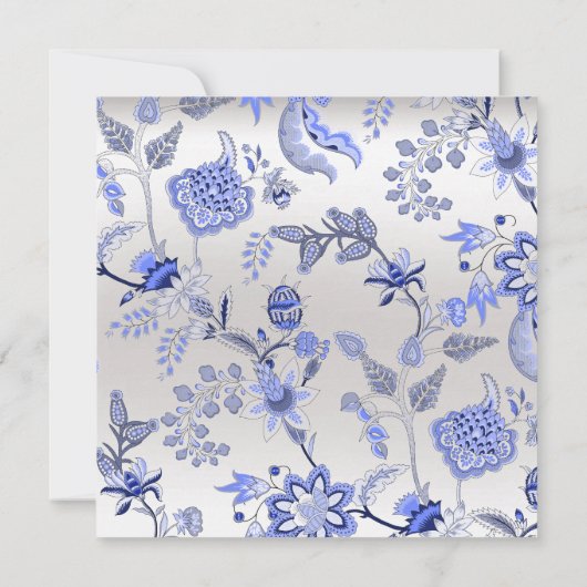 Floral Silver Sapphire Spring Chinoiserie Event Kaart (Achterkant)