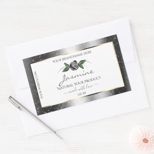 Floral Silver White Product Labels Sparkle Glitter (Envelop)