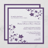 Floral Simple Wedding Invitation - Paars Kaart (Voorkant / Achterkant)