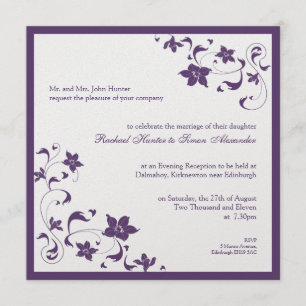 Floral Simple Wedding Invitation - Paars Kaart