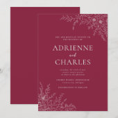 Floral Simplicity 1 Claret Minimal Wedding Kaart (Voorkant / Achterkant)