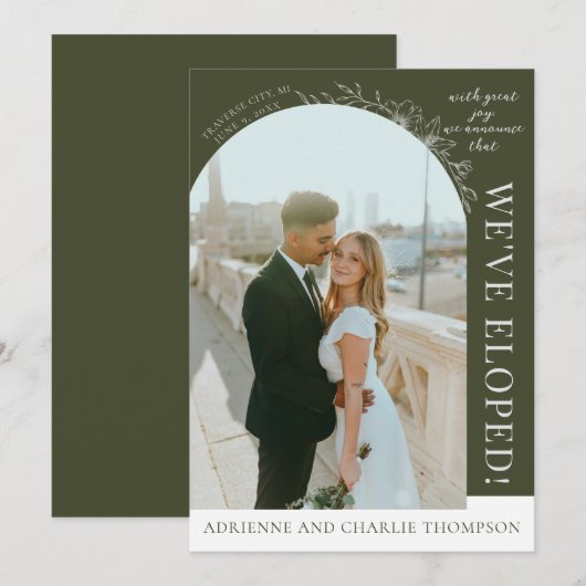 Floral Simplicity 1 Modern Green Elopement Aankondiging (Voorkant / Achterkant)