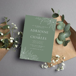 Floral Simplicity 1 Modern Green Minimal Wedding Kaart